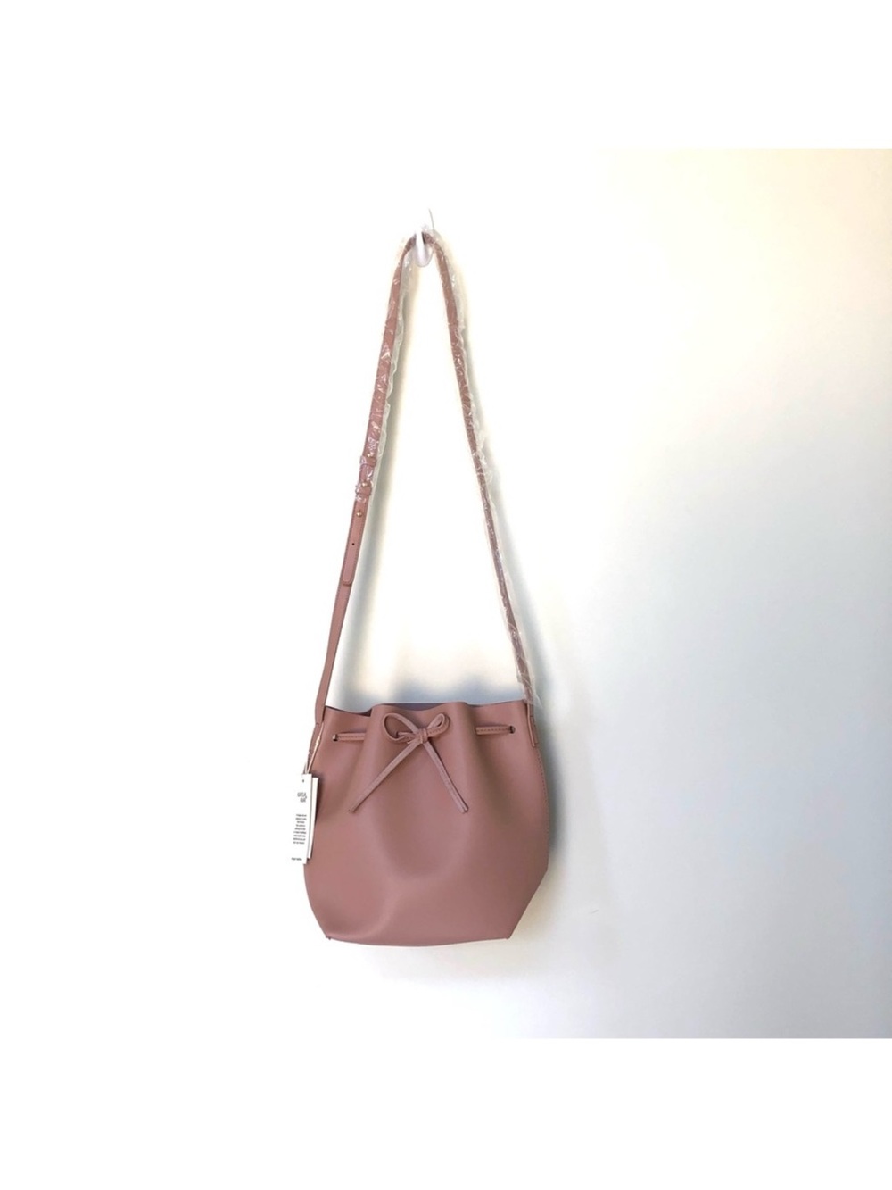 Minimalist Pink Bucket Crossbody Bag with Bow Detail NWT gift NIP gift vegan bag